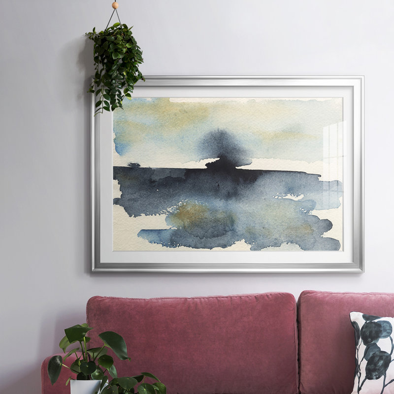 Impression Upheval II encadrée avec cadre biseauté et verre, Argent, H 27 po x l 39 po x P 1,5 po