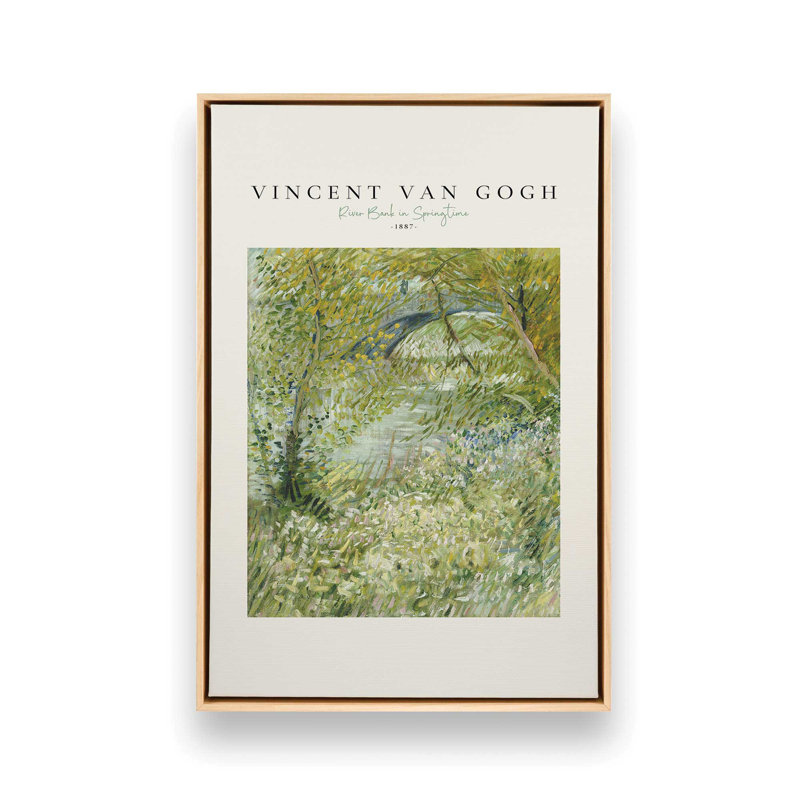 Van Gogh's River Bank au printemps v2, H 30,75 po x l 20,75 po, Cadre américain en érable flottant