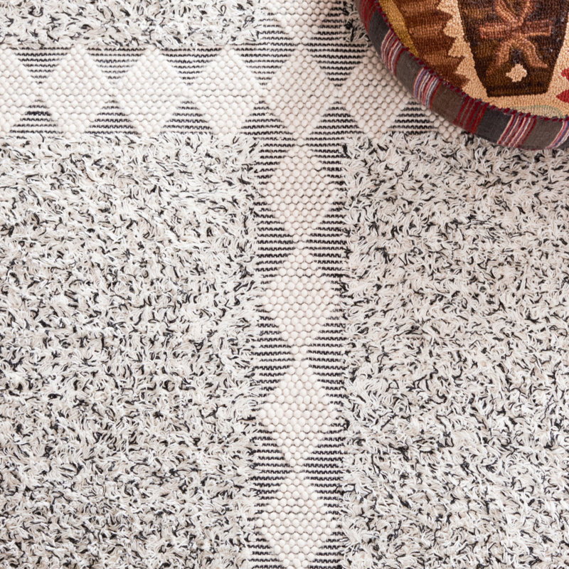 Tapis en laine / coton tissé à la main Natura en ivoire / noir Natura, Rectangle 6 pi x 9 pi