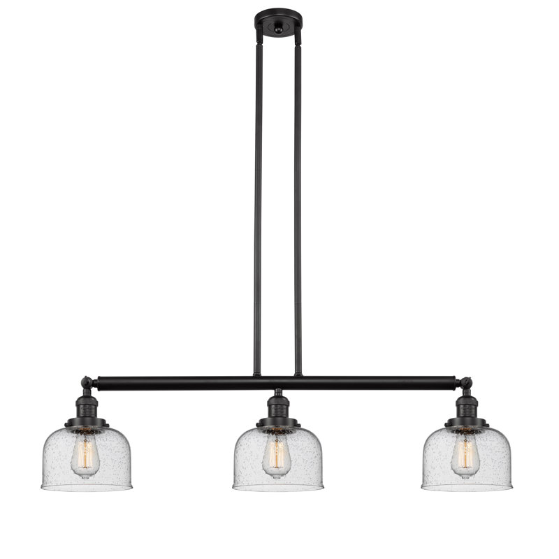 Luminaire suspendu pour îlot de cuisine 3 lumières avec abat-jour en verre Jebediah , Granuleux, Bronze huilé, DEL 100 W