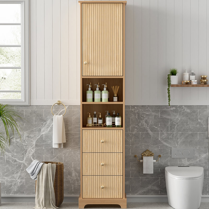 Rangement traditionnel autoportant pour salle de bain étroite