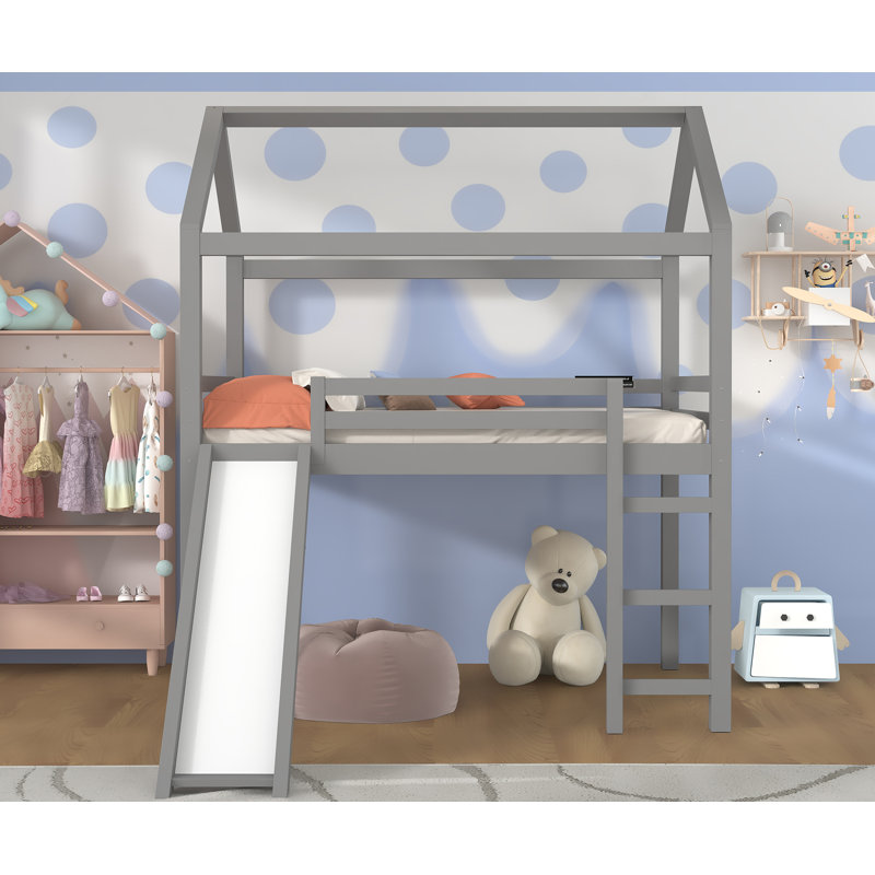  Lit mezzanine simple avec glissade Amaron, Gris, Lit simple