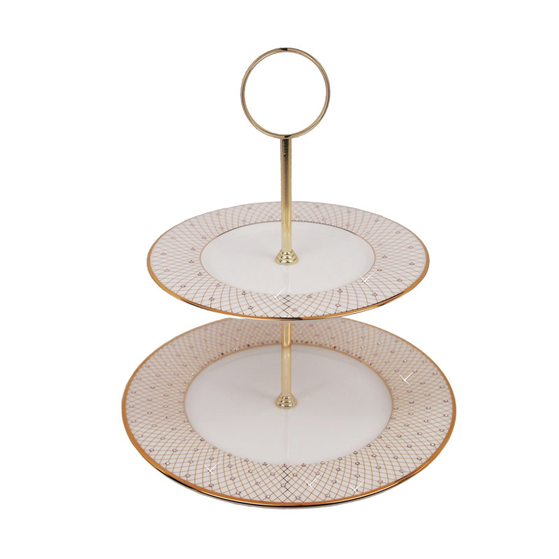 Bone China Tiered Stand, White/Gold