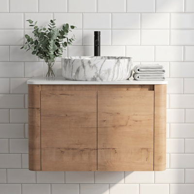 Ensemble de meuble-lavabo mural moderne 30 po avec lavabo en céramique imitation marbre Carrara