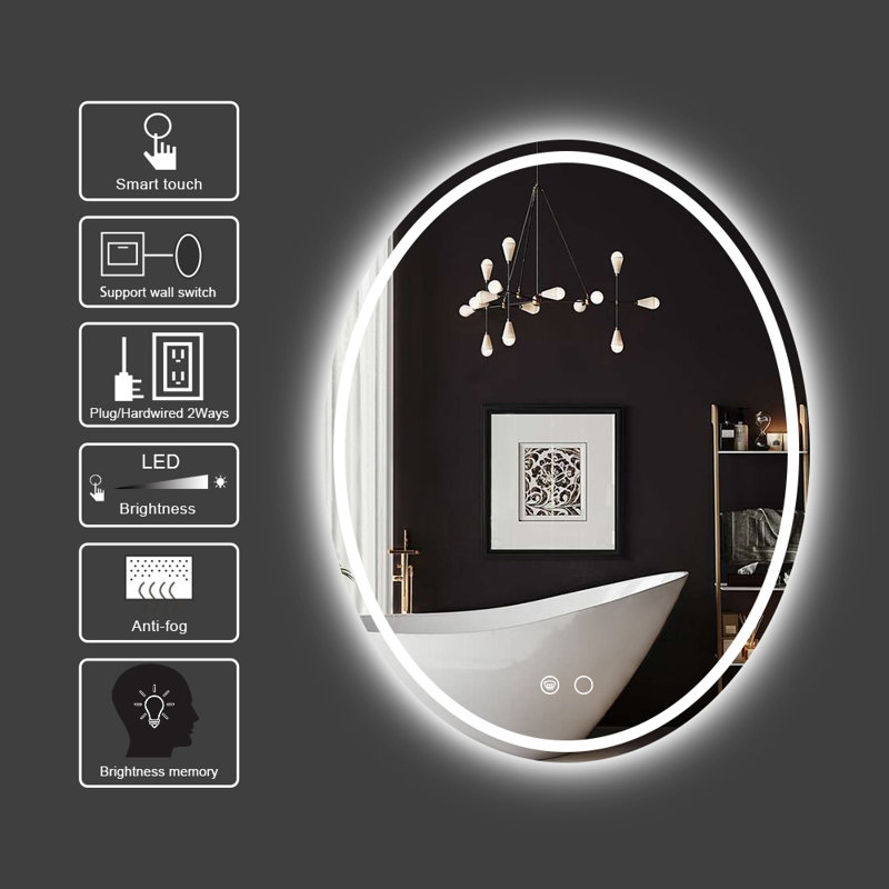Adorna Oval Frontlit and Backlit Dimmable LED Vanity Mirror with Anti-Fog, 32"H x 24" W
