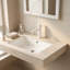 Comptoir en pierre frittée de 76 cm (30 pouces) à motif travertin beige Roma, avec lavabo encastré en céramique et trou pré-percé pour robinetterie standard.-134796041