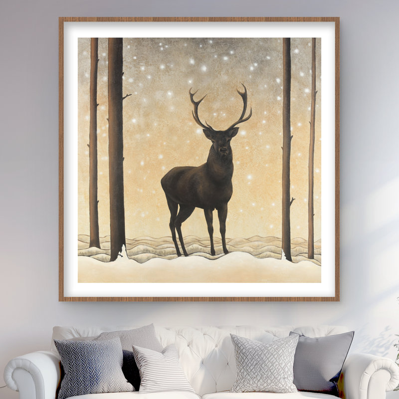 Roe Deer in Winter - Reproduction matte encadrée pour le décor de la chambre à coucher, H 48 po x l 48 po, Brun