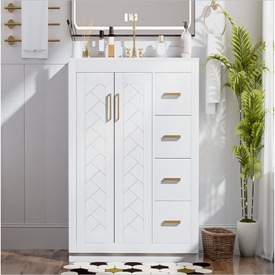 Ensemble de meuble-lavabo 36 po avec lavabo en céramique, armoire de rangement en bois massif, ensemble de meuble-lavabo autoportant avec 3 tiroirs et portes à fermeture douce