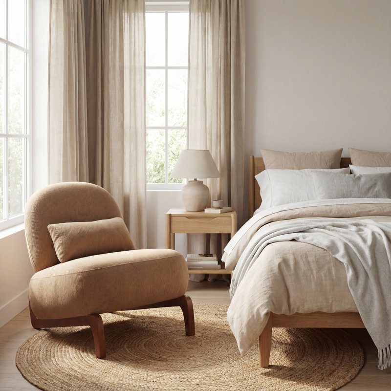 Méridienne Mid-Century moderne avec base traîneau, Coton sable beige