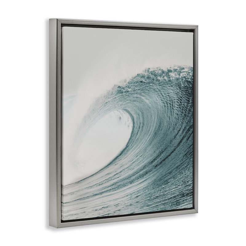  Art mural sur toile Big Curled Sea Wave par LSR Design Studio, Cadre flottant gris lustré, H 21 po x l 17 po