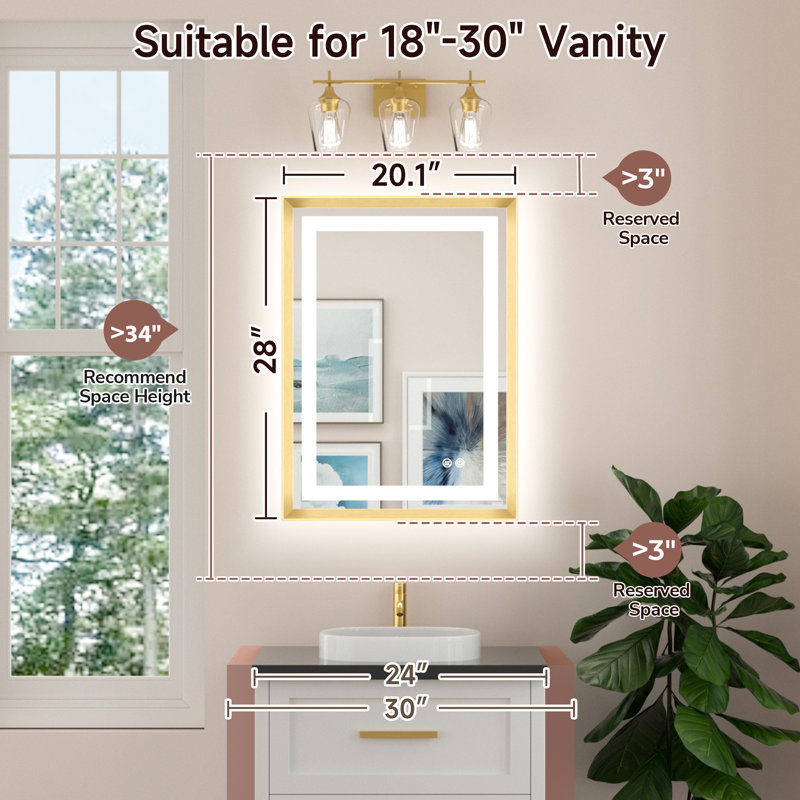 Super Bright Bathroom Vanity Mirror, LED Lighted Mirror with Frontlit & Backlit, 3 Color Temperature, 50000h Lifespan, Tempered Glass, Beveled Aluminum Alloy Frame