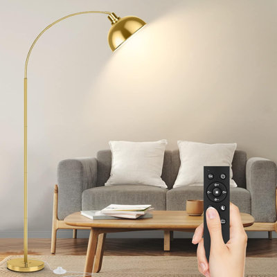 Arc Floor Lamp With Hanging Gold Shade, Dimmable Reading Light For Living Room, Bedroom, Office