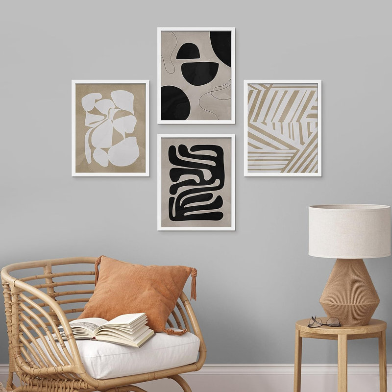 «Tropical Mid-Century», reproduction encadrée de 4 pièces, H 14 po x l 11 po x P 1 po, Cadre blanc