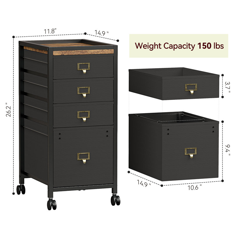 Boose 14.9'' Wide 4 -Drawer Mobile Steel File Cabinet, Black