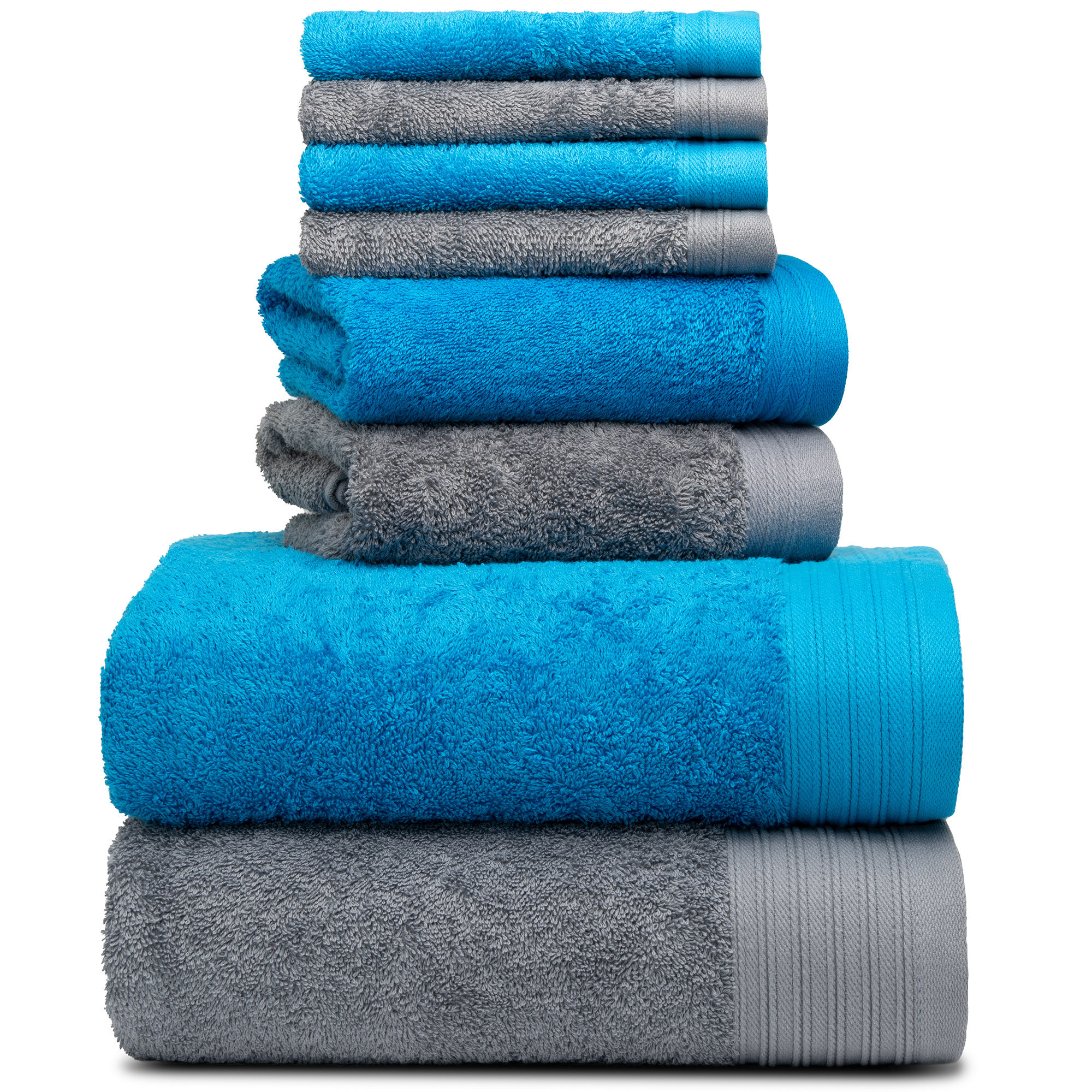 Doncia 8 Piece 100% Cotton Towel Set, Dark Gray/Petrol