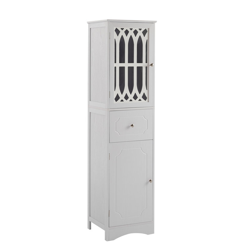 Armoire de rangement blanche pour salle de bain - avec tablette réglable, porte et tiroir, grande salle de bain autoportante et pratique
