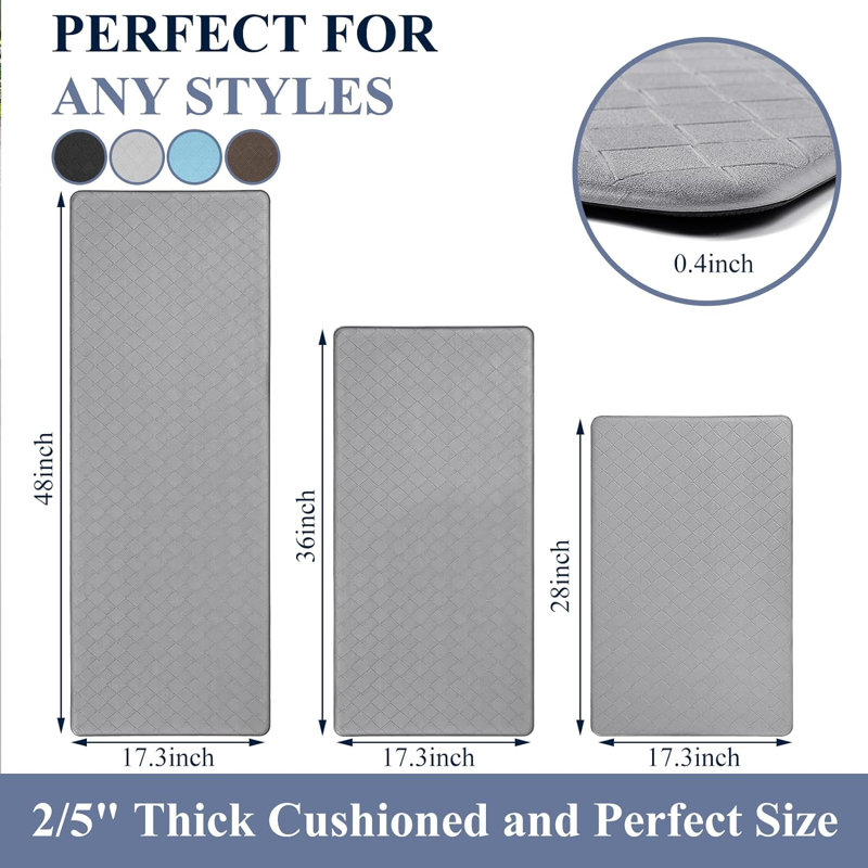  Standing Anti-fatigue Kitchen Mats (Set of 3), Gray