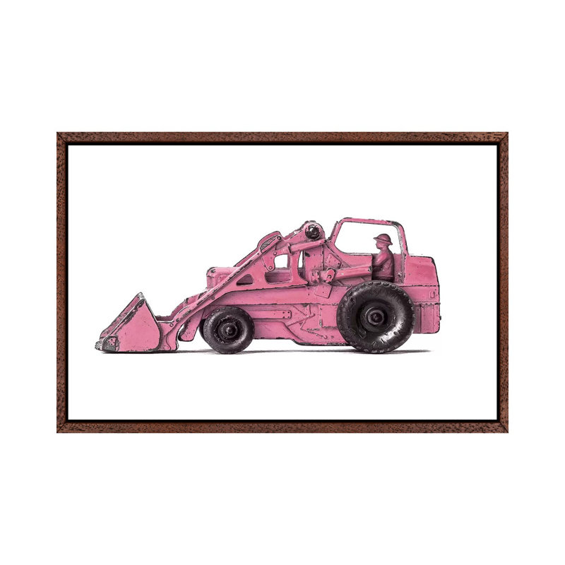 Tractor White Pink - Print on Canvas, 66.04 cm H x 45.72 cm W, Classic Brown Wood Framed