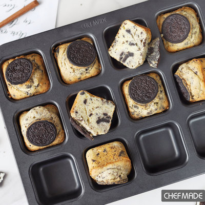 CHEFMADE Brownie Cake Pan, Nonstick 12 Cavity Square Muffin Bakeware