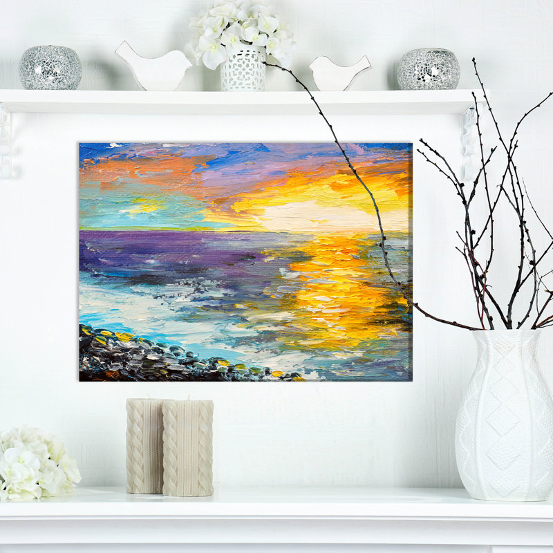 « coucher de soleil sur la côte », peinture, H 20 po x l 20 po x P 1 po, Toile tendue