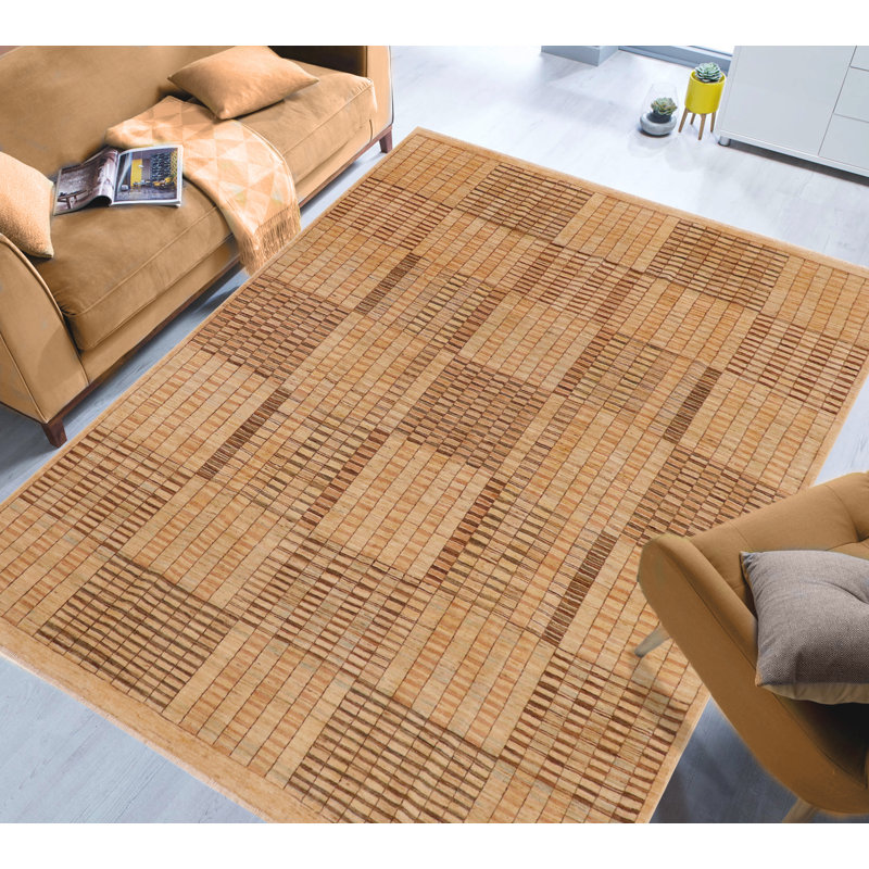 Tapis brun clair / brun en laine à motif géométrique 7 pi 8 po x 9 pi 8 po Abelardo