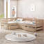 Lit plateforme simple en forme de L avec trois tiroirs de rangement