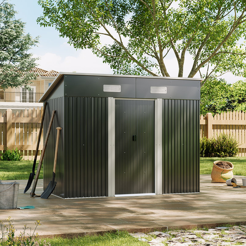 8ft. W x 4ft. D Metal Pent Garden Shed, Black