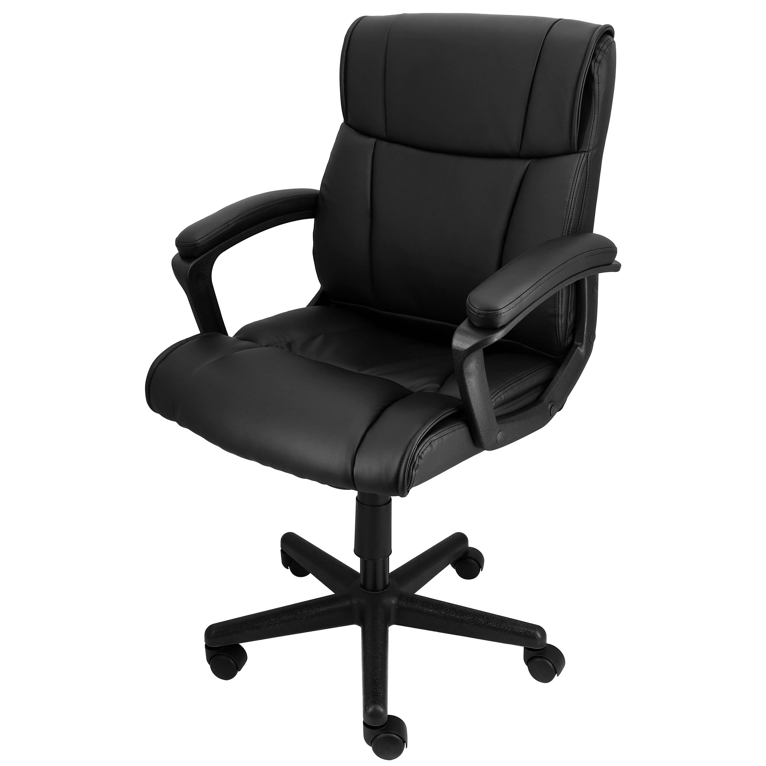 Ebern Designs Mid Back Adjustable Faux Leather Office Chair in Black ...