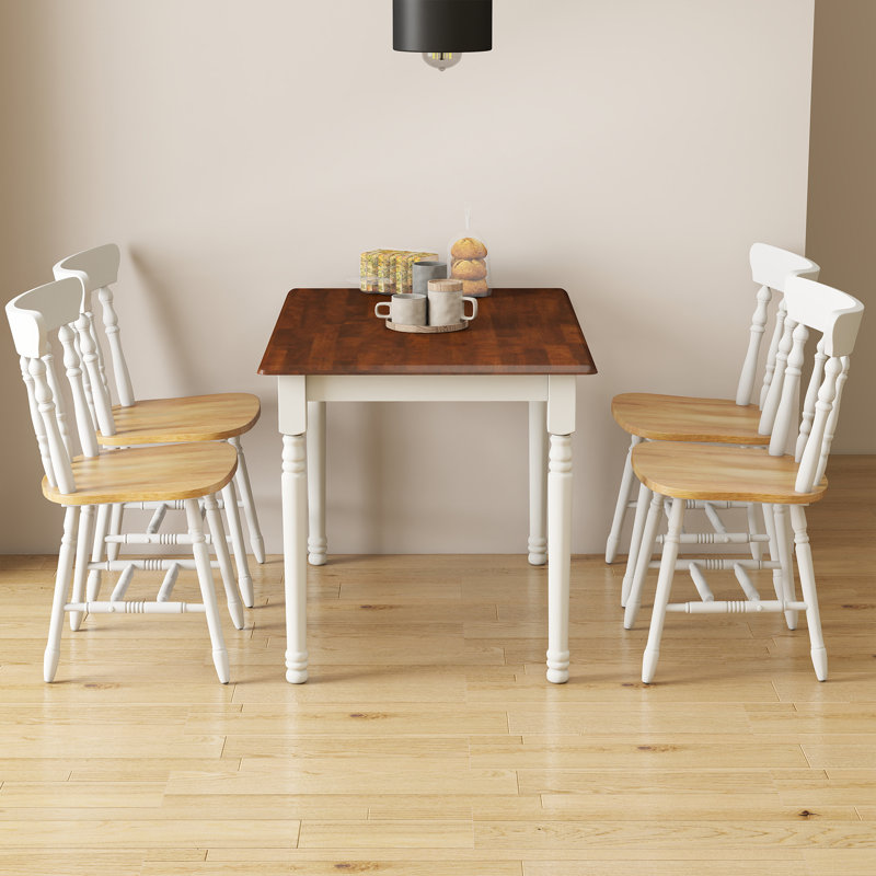 Dining Table Set Mid Century Modern Small Saving Space Dining Table Set, Walnut/White, White/Natural
