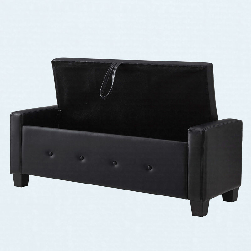 Banc avec repose-pieds 48 po avec rangement, banc pour chambre à coucher, salon, couloir, Noir