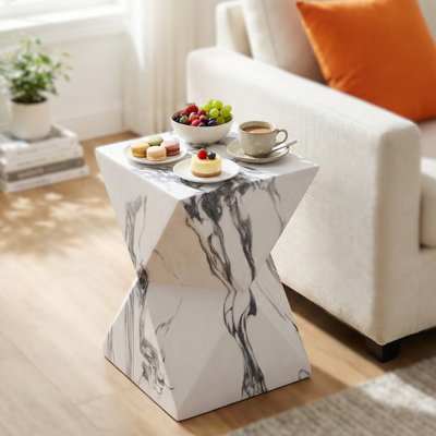 Portable End Tables, 18.5 in MGO Marble Modern Geometric for Home Patio