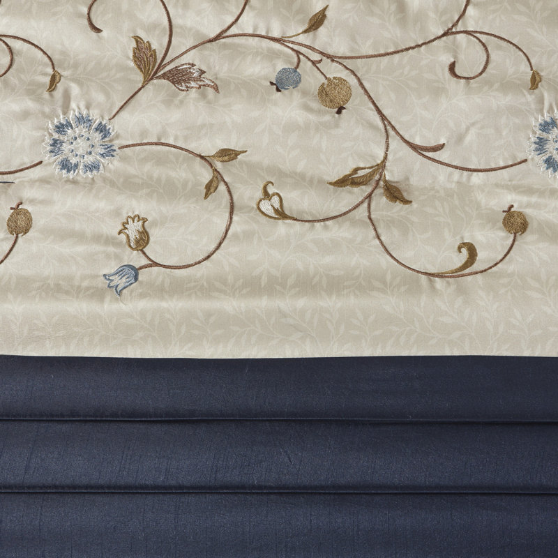 Navy Queen 7 Piece Embroidered Comforter Bedding Set