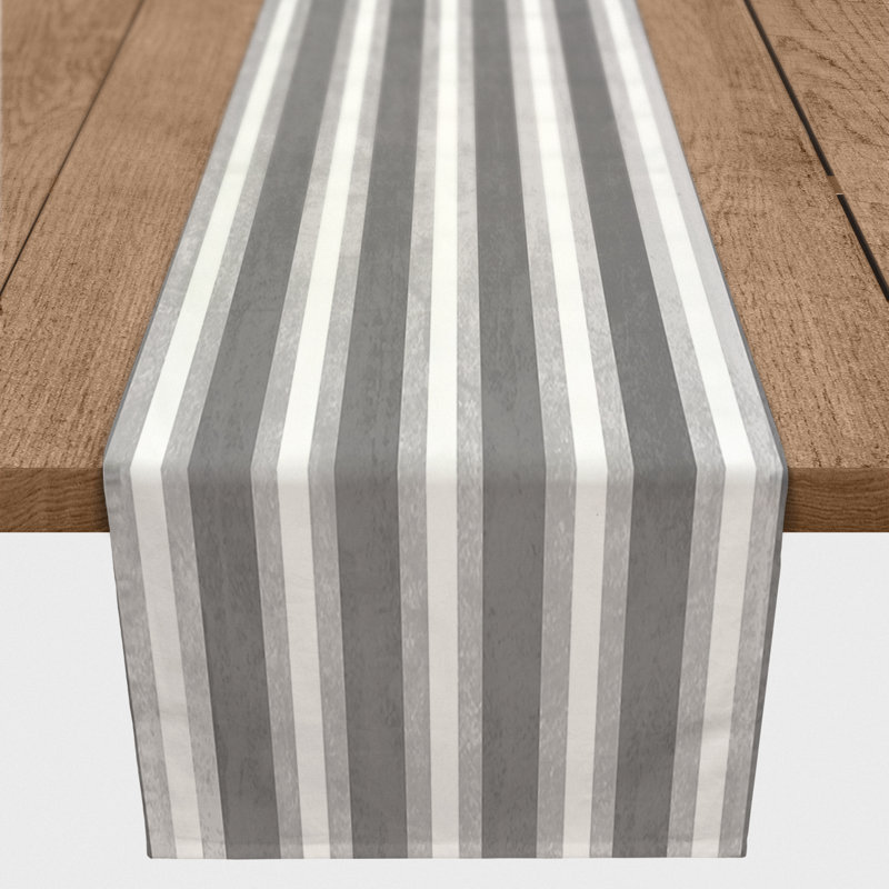 Striped Table Runner, Light Gray, 90" x 16"