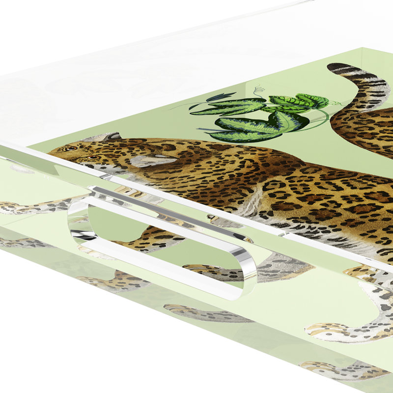 Leopard Seeing Double Acrylic Square Decorative Tray, Avocado, 18"W x 18"D x 2"H