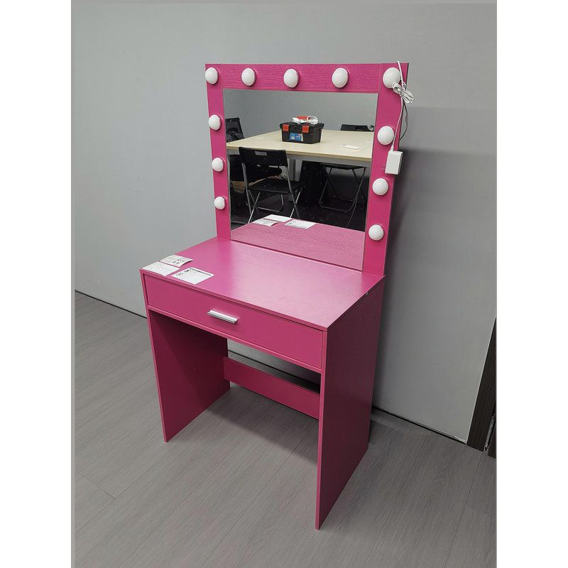 Vanity Desk with Mirror and Lights, Dressing Table with Large Drawer, 1 Level Storage Dresser & 3 Lighting Modes Adjustable Brightness, Suitable for Bedroom(Black)