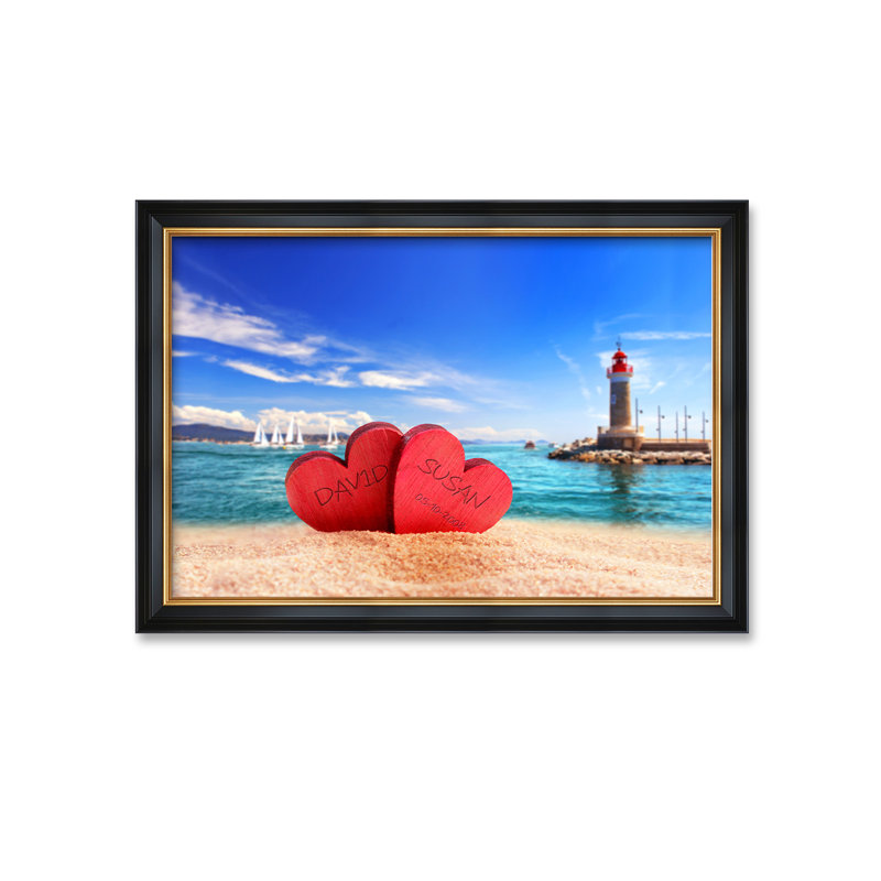" Beach Lovers ", 16" H x 24" W x 1.5" D, Black Framed Canvas（Wood Frame）