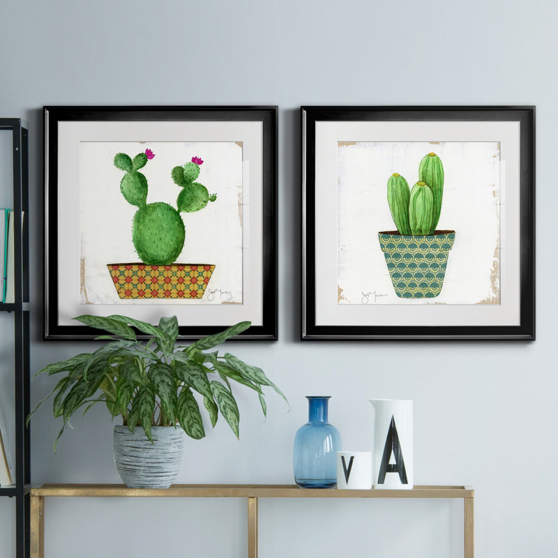 Boho cactus I - impression de 2 pièces, H 17,5 po x l 35 po x P 1,5 po, Noir