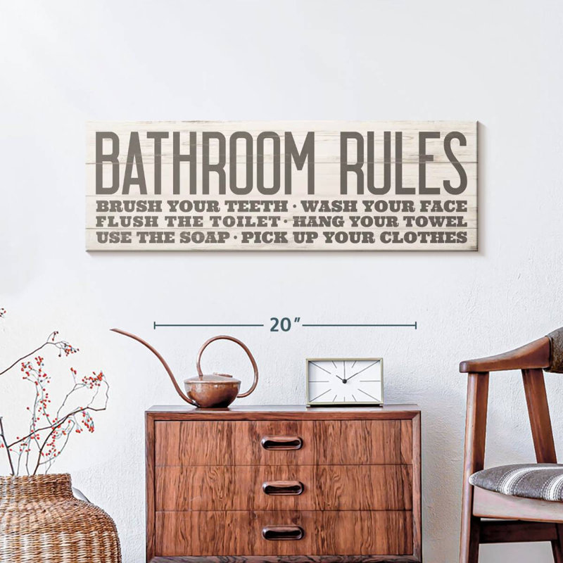 Vintage Bathroom Rules III - impression sur toile tendue, H 10 po x l 30 po x P 1,25 po