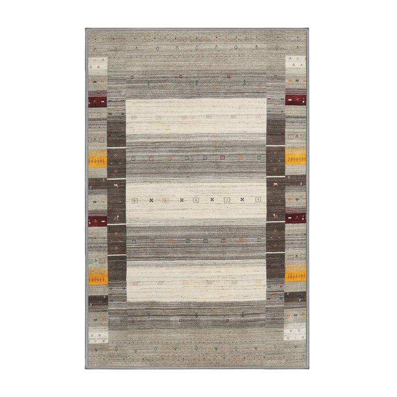 Tapis contemporain gris / orange Parlier, Rectangle 2 pi x 5 pi