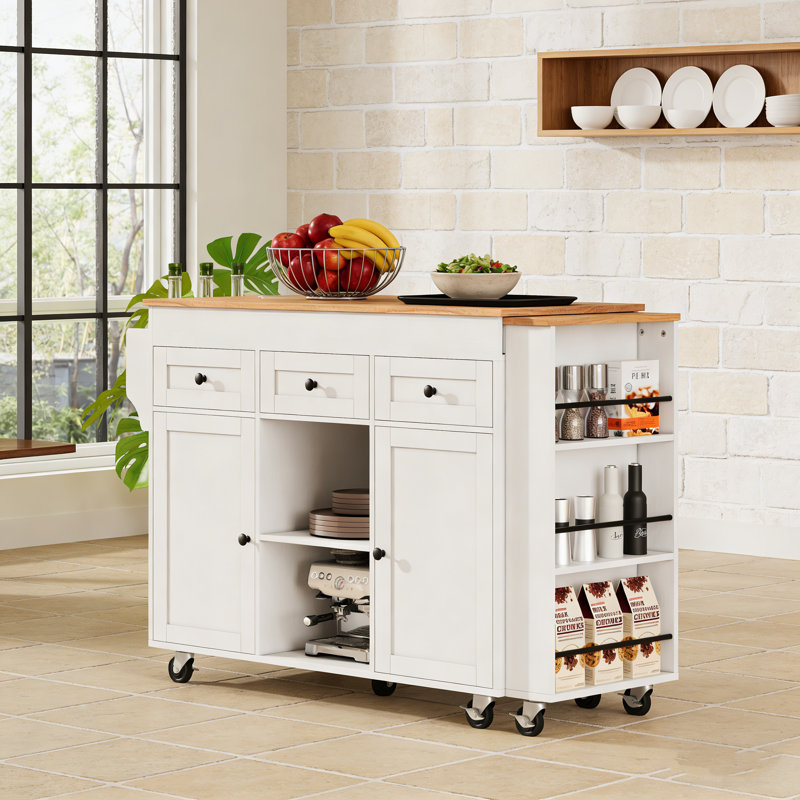 85.5" Kitchen Island with Extendable Dining Table, White
