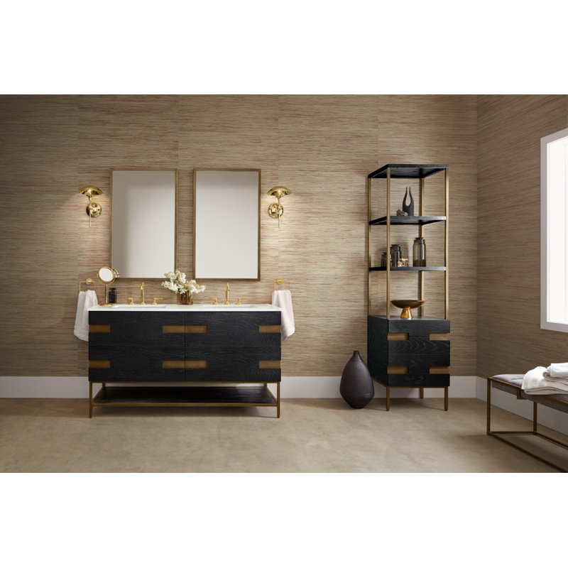 Sendai Vanity And Quartz Stone Vanity Top, Natural Gray/Brushed Pewter