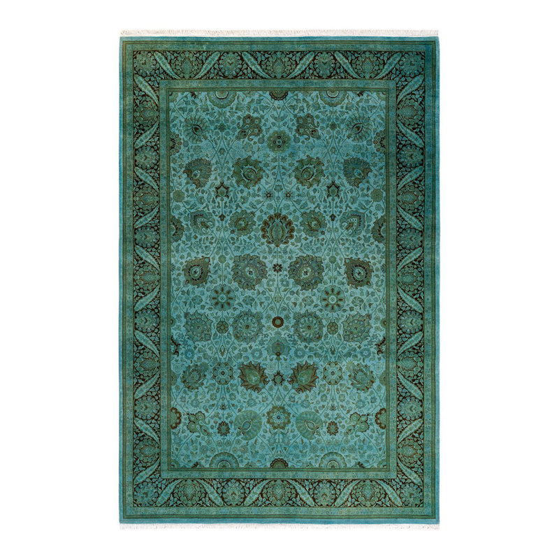 Tapis bleu noué à la main de conception unique Holsworth - bleu