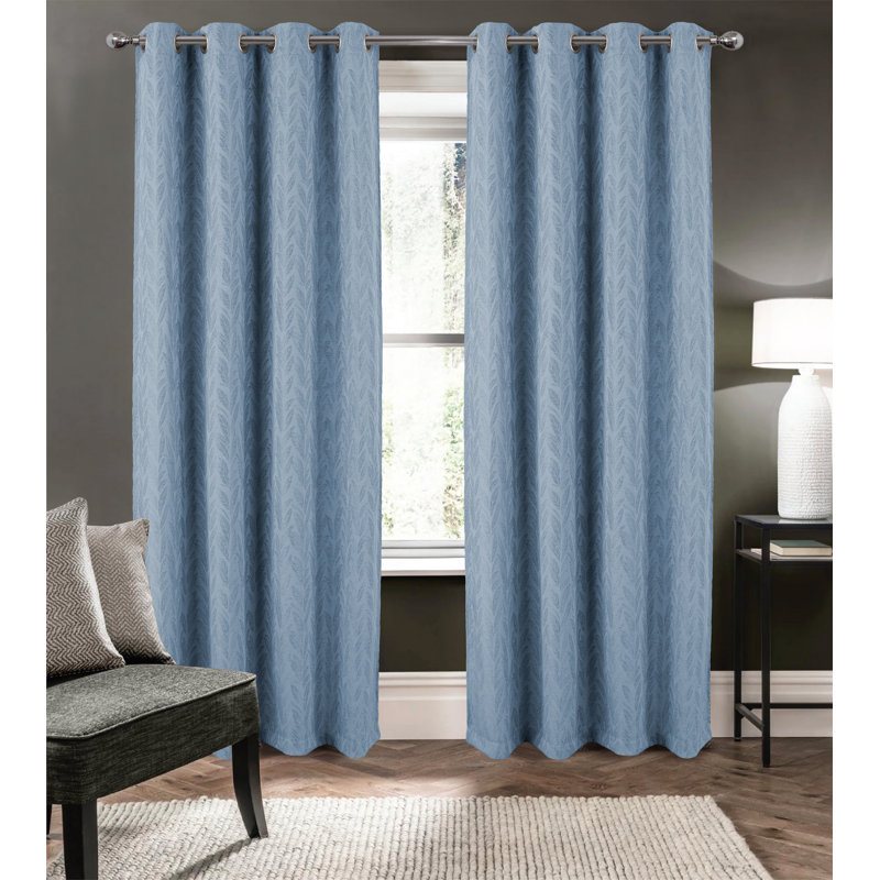 Reba Subtle Leaves Woven Texture Window Curtain, Wedgewood