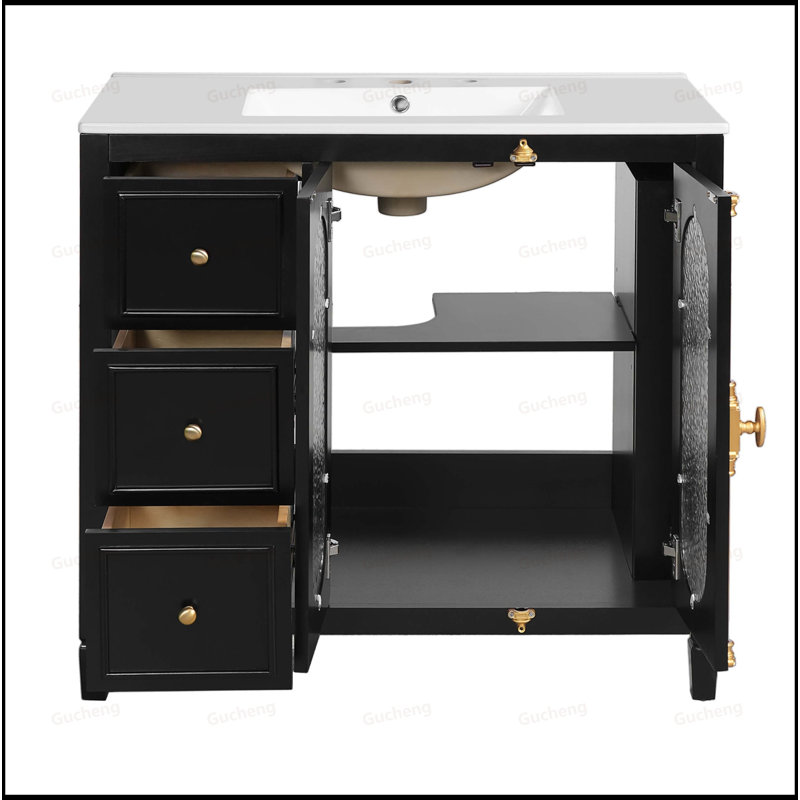 Meuble-lavabo à fermeture en douceur 36 po, Noir