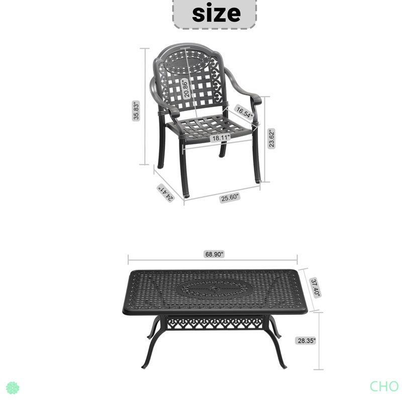 Ensemble de meubles de patio en aluminium coulé avec cadre noir et coussins de siège de couleurs aléatoires