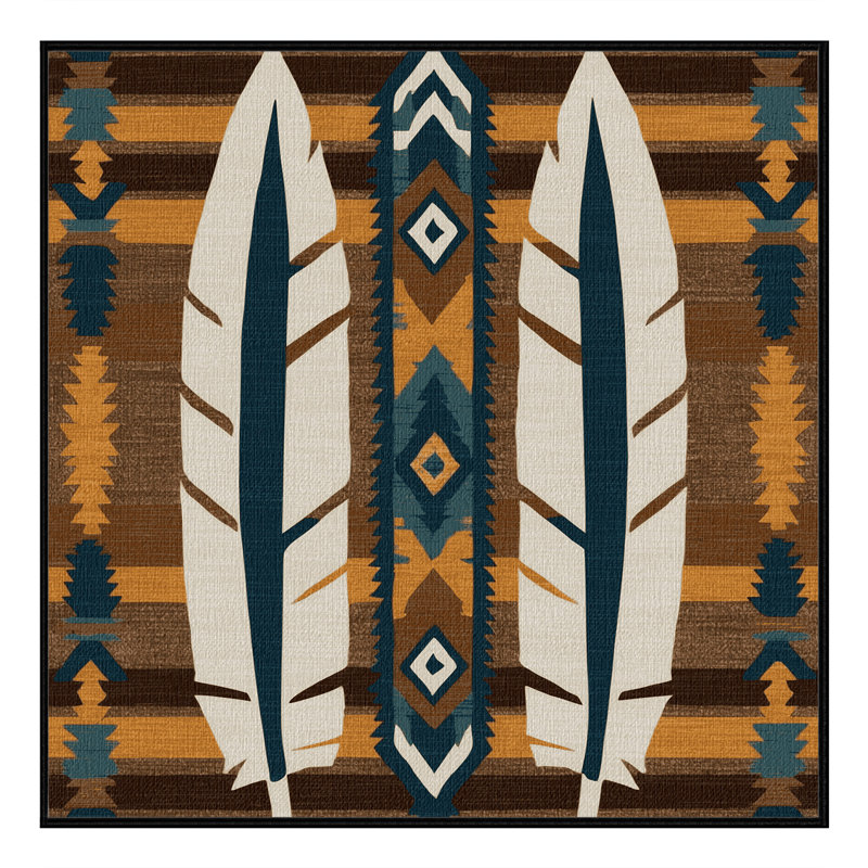 Washable Eagle Feather Southwestern Area Rug, Square 3'