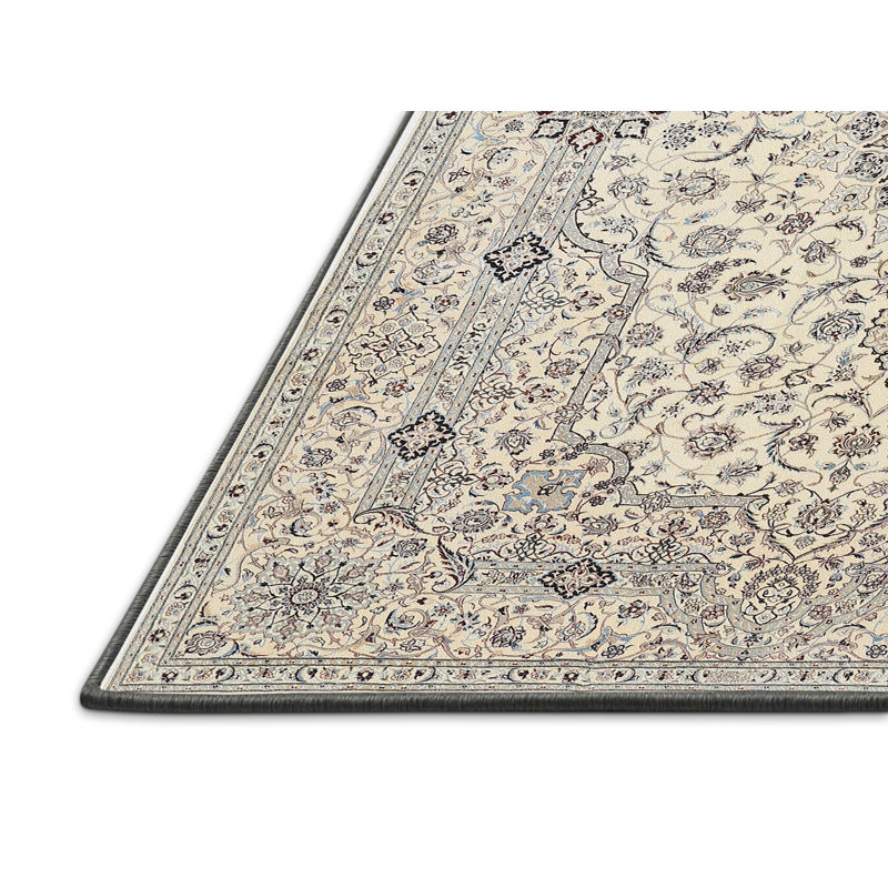 Tapis gris/crème traditionnel, Rectangle 2 pi x 4 pi