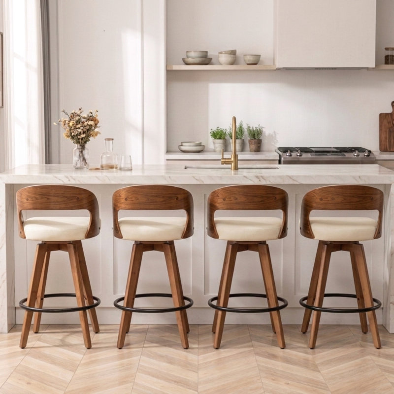 Ensemble de 4 tabourets de comptoir pivotants Deherrera, Tabouret de comptoir (siège d'une hauteur de 26 p, Similicuir beige