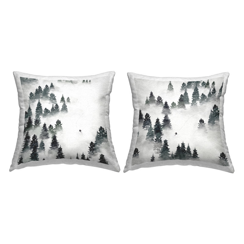 Ensemble de coussins 2 pièces Snowy Ski Slopes Mountain Pine Trees