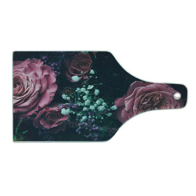 Ambesonne Vintage Rose Tempered Glass Cutting Board Dreamy Romantic Flower Slate Blue Fuchsia